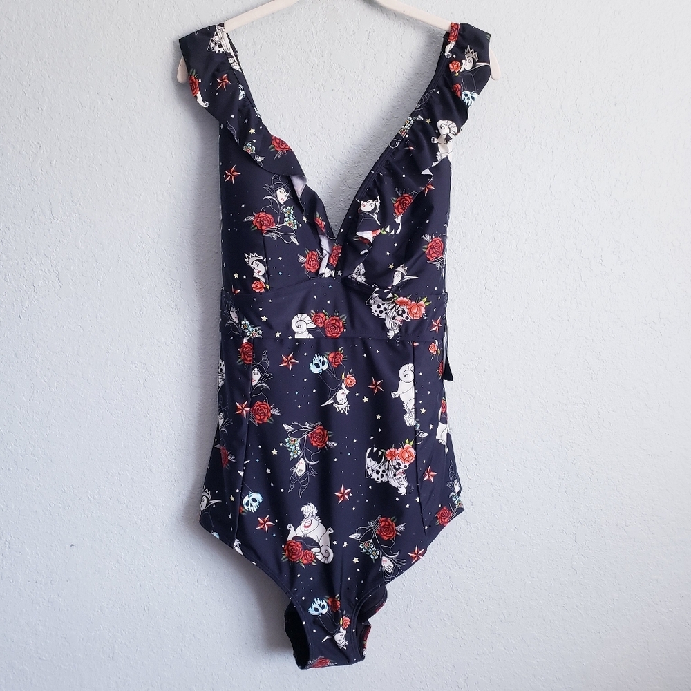 Torrid X Disney Villian Black Ruffle One Piece Swimsuit - Picture 3 of 9